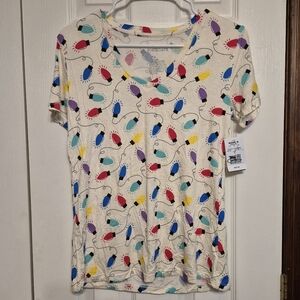 Jollidays Colorful Christmas Light Print Women's Top Size Small